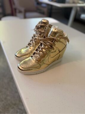 Nike Metallic Gold Wedge High-Top Sneakers - Women's